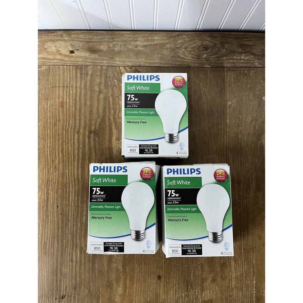 Philips 75 Watt Soft White Light Bulbs 3x4 Packs  Dimmable 850 Lumens